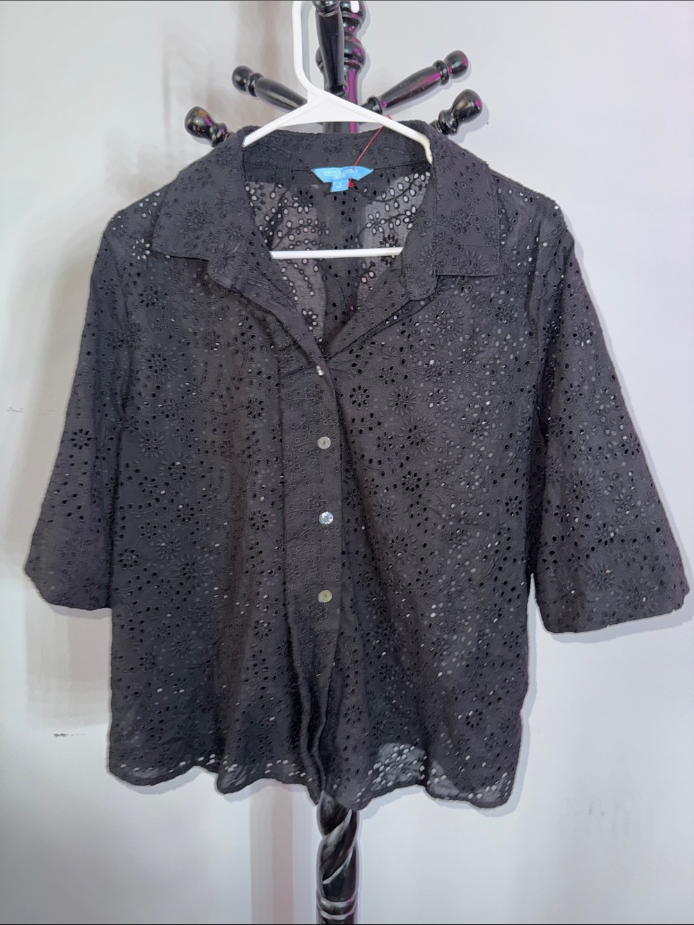 Black Eyelet Button-Front Women's Shirt 1.M